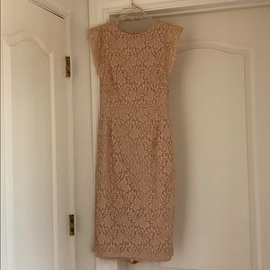 Zara Basic nude pink lace midi dress